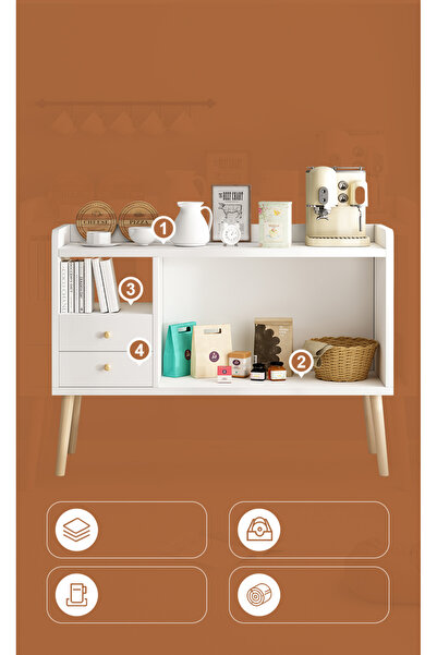 AnneFish 100*35*90cm Coffee Corner Coffee Bar Cabinet Shelf Drawers Display Cabinet Bakers Rack Sideboard