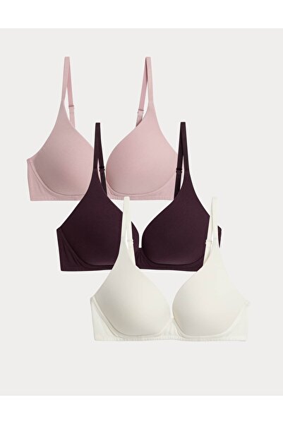 Marks & Spencer 3'lü Balensiz Pamuklu T-Shirt Sütyeni Seti