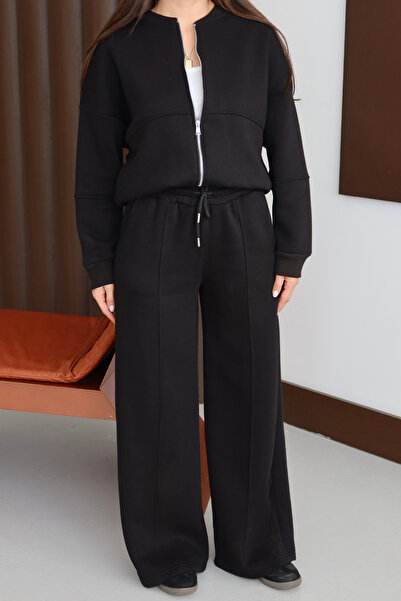 Mogi Butik Women's 3 Thread Fleece Lined Robe Bomber Jacket Palazzo Suit 3130