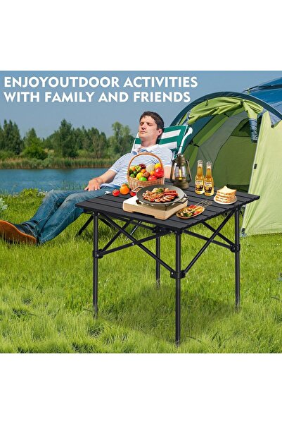 Yuwell Camping Folding/Roll up Table with carry bag, Black color (53×50×50cm)