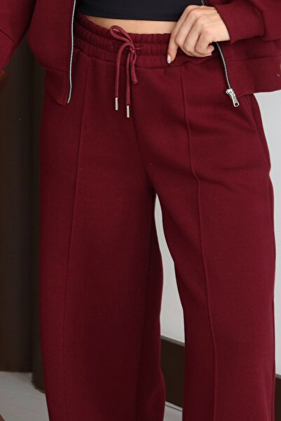 Mogi Butik Γυναικείο παντελόνι με ρέλι alazzo με ψηλόμεσο φλις εσωτερικό με 3 κλωστές 3131