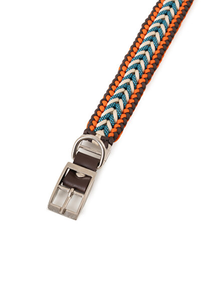 Bakani Leather Hand-Knitted Paracord & Leather Dog Collar – Durable Adjustable, Metal Buckle, Medium and Large Breed