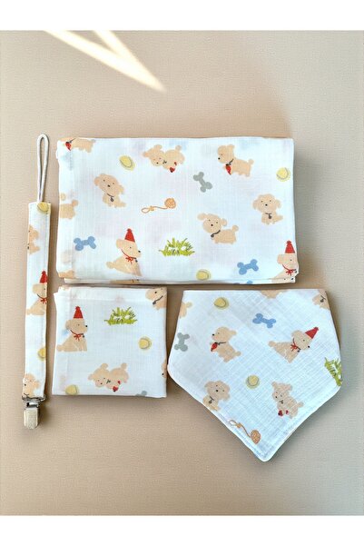 Lil Moi %100 Pamuk Çift Katlı Müslin Set (90x90 cm Müslin Örtü, Bebek Fuları,...