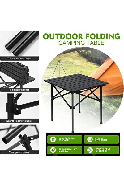 Yuwell طاولة تخييم قابلة للطي مع حقيبة حمل، لون أسود (53×50×50 سم)