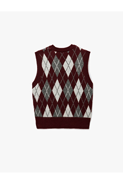 Koton Crew Neck Sleeveless Knitwear Diamond Pattern Vest