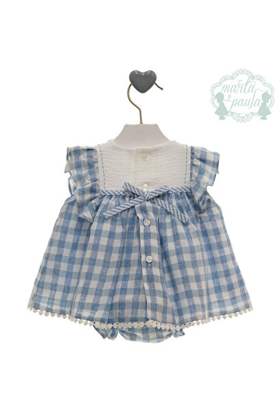 Marta Paula Spanish-style outfit consisting of a dress and panties with a blue checkered pattern