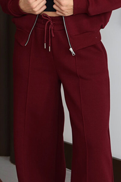 Mogi Butik Γυναικείο παντελόνι με ρέλι alazzo με ψηλόμεσο φλις εσωτερικό με 3 κλωστές 3131