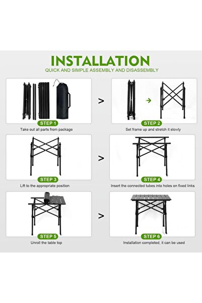 Yuwell Camping Folding/Roll up Table with carry bag, Black color (53×50×50cm)