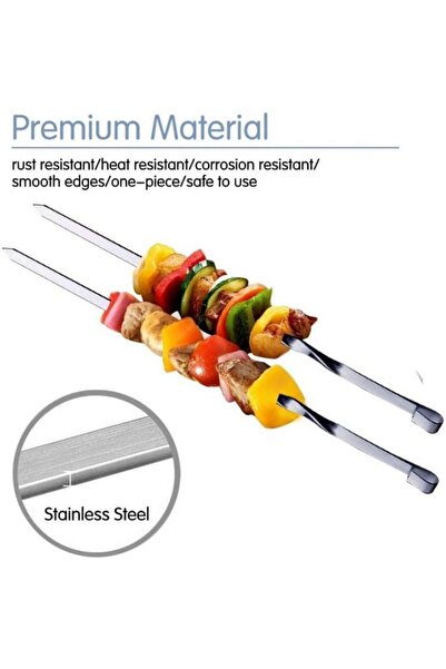 Yuwell YU WELL Pack of 12 Stainless Steel Flat Barbecue Skewers, 60 cm