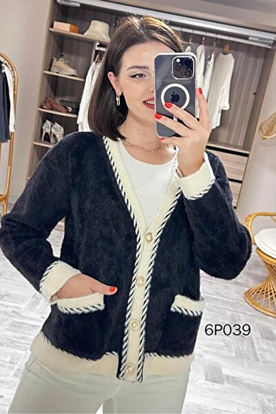 ThisBest V-Neck Pearl Buttoned Women's Knitwear Cardigan with Pockets-Trend