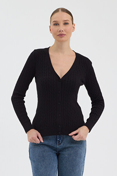 hateko Women's Pure 100% Cotton Black Hair Knitwear Cardigan – Knitted Pattern