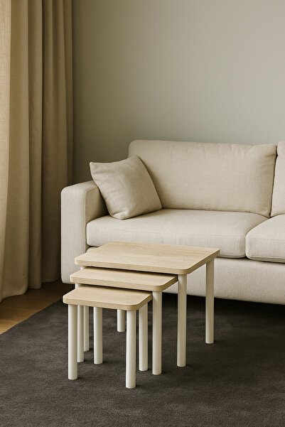 UMS MOBİLYA 3'LÜ BOHEM AYAK ZİGON SEHPA - TRAVERTEN