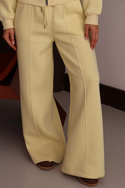 Mogi Butik Women's 3 Thread Fleece Inside High Waist Çı piped Alazzo Sweatpants 3131