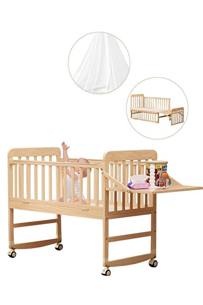 My Baby سرير أطفال خشبي من مابيبي مع ناموسية وعجلات هزازة وقابلة للإزالة (104...
