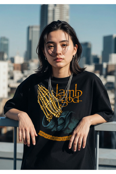 Freak Tshirt Black Color Lamb of God Printed Unisex Oversized Cut T-Shirt