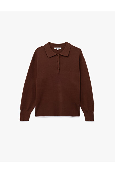 Koton Long Sleeve Button Detailed Basic Polo Neck Knitwear Sweater