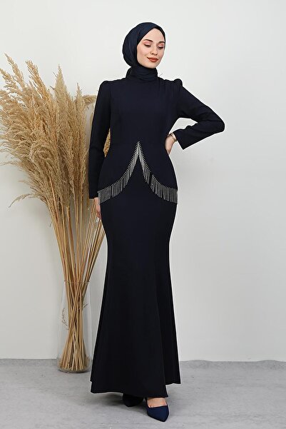 GİYZAMİLA Imge Crepe Dress Navy Blue