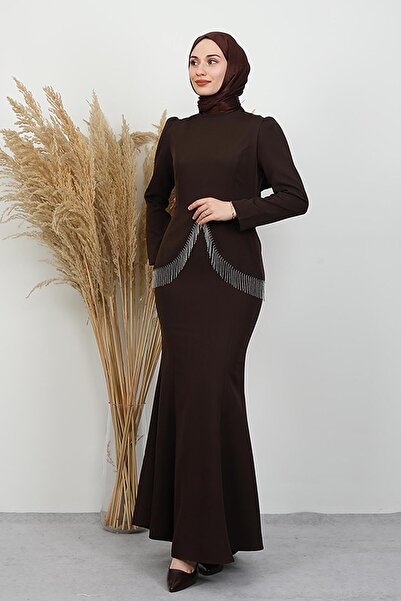 GİYZAMİLA Image Crepe Dress Bitter Brown