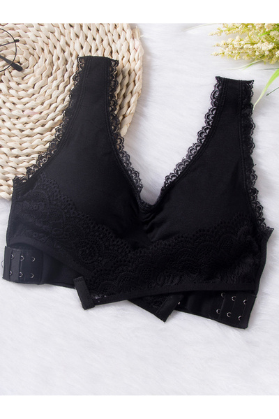 FridayIn حمالة صدر رياضية بدون أكمام من الدانتيل بلون سادة ورقبة على شكل حرف V