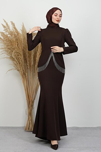 GİYZAMİLA Image Crepe Dress Bitter Brown