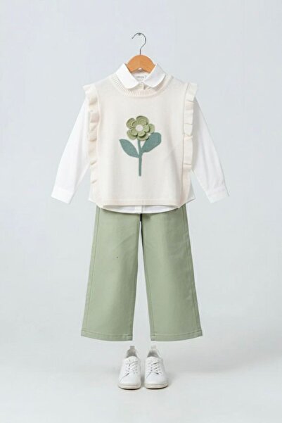 Minigimin Cicileri Miniğimin Cicileri Çiçek Motifli Triko Süveterli Pantolonl...