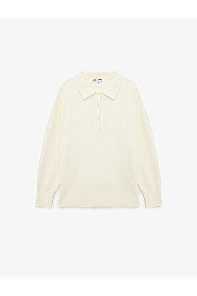 Koton Long Sleeve Button Detailed Basic Polo Neck Knitwear Sweater