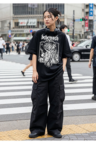 Freak Tshirt Siyah Renk behemoth Baskılı Unisex Oversize Kesim Tişört