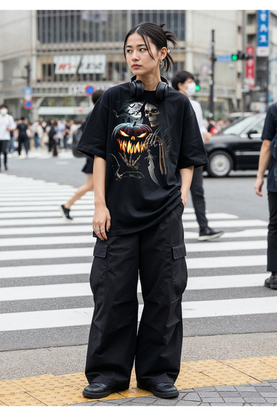 Freak Tshirt Black Color Halloween-Halloween Printed Unisex Oversized Cut Tee Shirt