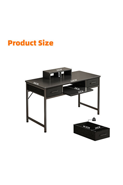 Venpara Computer Desk with Monitor Stand, Office Desk with Keyboard Tray & 2 Drawers, Study Table for Home