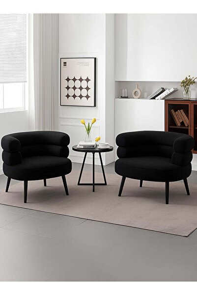 Crestj Set of 2 Bocle chairs for living room and office - Black, 74×62×70 cm