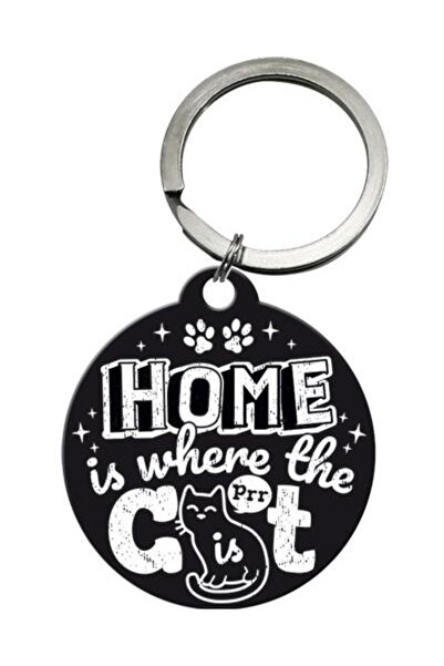 Nostalgic Art Keychain Home is where the Cat is, black