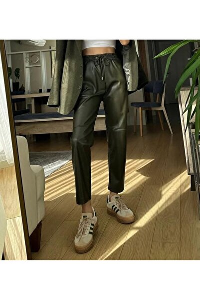 MADAME MELEK İçi Ş Fleece-Lined Carrot Pants Model Faux Leather Pants Ankle Length