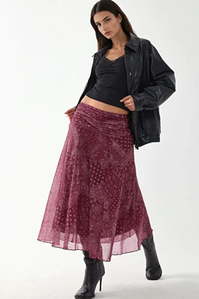 Hiccup Ruched Detail Patterned Midi Skirt