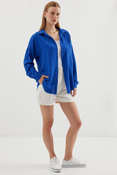 Hiccup Bdart Pocketed Oversized Button Linen Blend Shirt