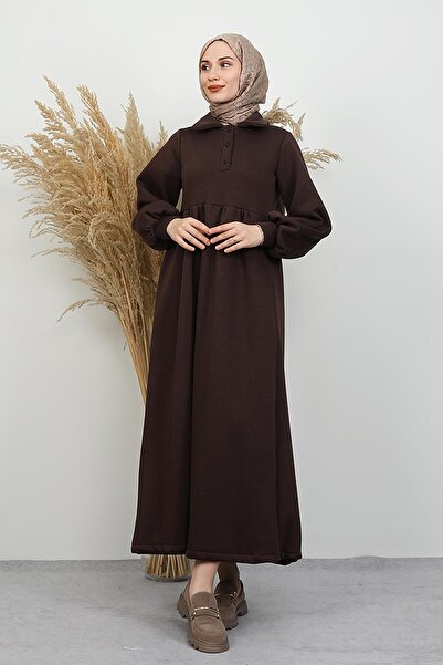 GİYZAMİLA Şevval Buttoned Dress Bitter Brown
