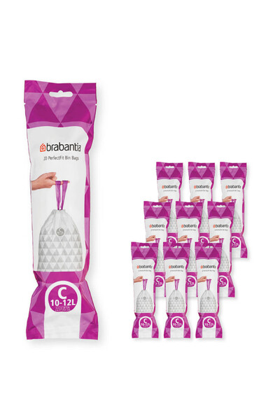 Brabantia PerfectFit Sort&Go/Silent/Touch 1005566, Mărime C, 10-12 l, 200 bucăți, Alb