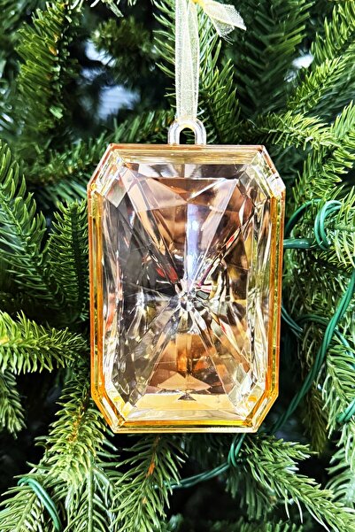 BeySüS Christmas Pine Tree Ornament Crystal Rectangular Cut Champagne
