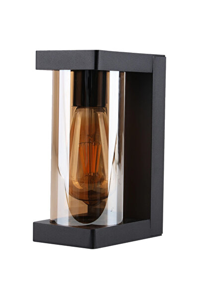 HAMER فانوس جداري خارجي مربع اسود زجاج عسلي E27