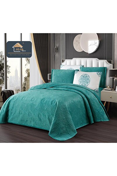 JOJO HOME Deluxe quilted velvet duvet cover set, 5 pieces, 220x240cm, Turquoise