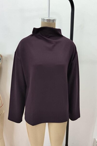 Mossta Turtleneck Long Sleeve Modal Blouse - Burgundy