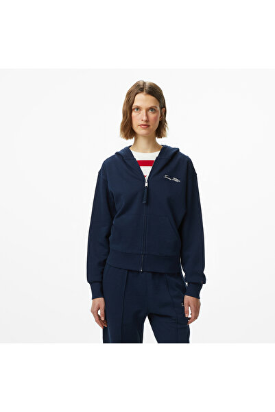 Tommy Hilfiger Script Regular Pique Kadın Fermuarlı Lacivert Hoodie