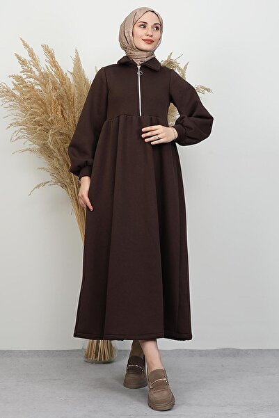 GİYZAMİLA Φόρεμα με φερμουάρ İlayda, καφέ πικρό