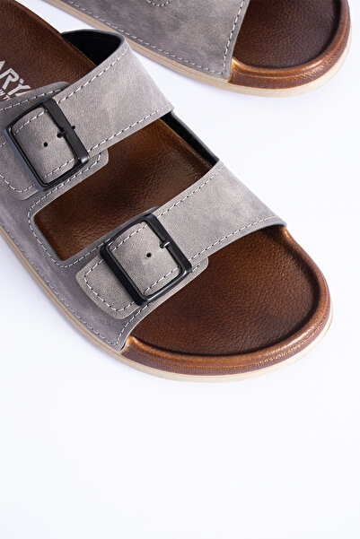 Polomia Comfort Dustin Men's Double Band Buckle Suede Leather-Look Anatomical Casual Daily Slippers