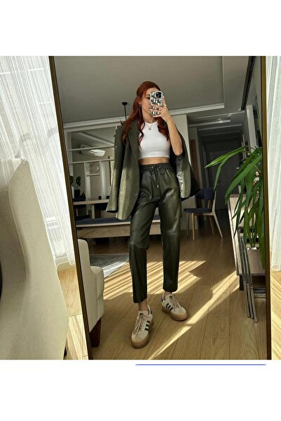 MADAME MELEK İçi Ş Fleece-Lined Carrot Pants Model Faux Leather Pants Ankle Length