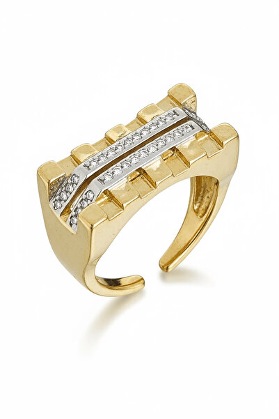 TAKIŞTIR Adjustable Steel Ring with Gold Color Stone Detail