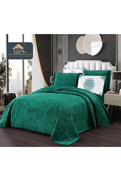JOJO HOME Deluxe quilted velvet duvet cover set, 5 pieces, 220x240cm, Emerald Green