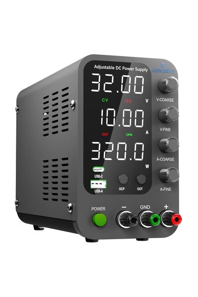 Jesverty Ρυθμιζόμενη τροφοδοσία εργαστηρίου 32V 10A, USB-C/USB-A, προστασία OCP