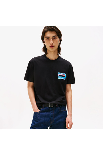 Tommy Hilfiger Pánské černé tričko Tommy Jeans Regular Flag Play