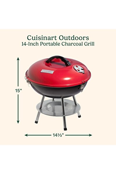 Cuisinart شواية فحم محمولة CCG190RB، 14.5 × 14.5 × 15 بوصة، 14 بوصة (أحمر)