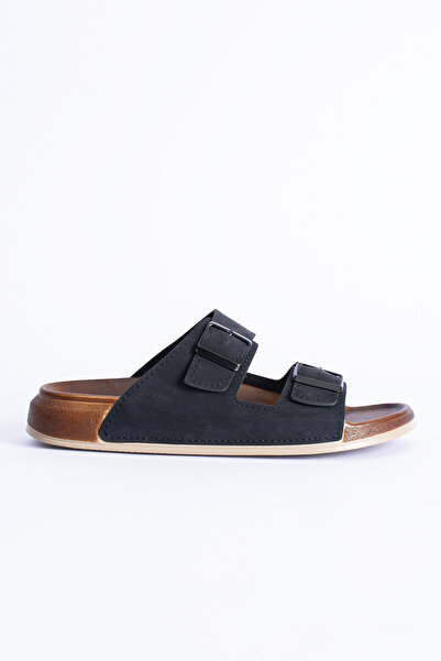 Polomia Comfort Dustin Men's Double Band Buckle Suede Leather-Look Anatomical Casual Daily Slippers